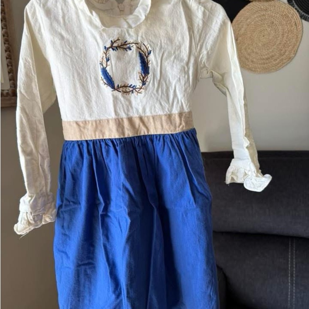 Elegant Blue and White Kids Dress with Embroidery